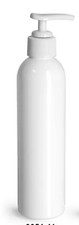 8 OZ HDPE Plastic Bottles- White w/ Locking Pump Top