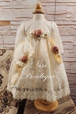 Free Shipping  Baptism Dress Long Sleeve Christening Gown Baby Girl Ivory Dress