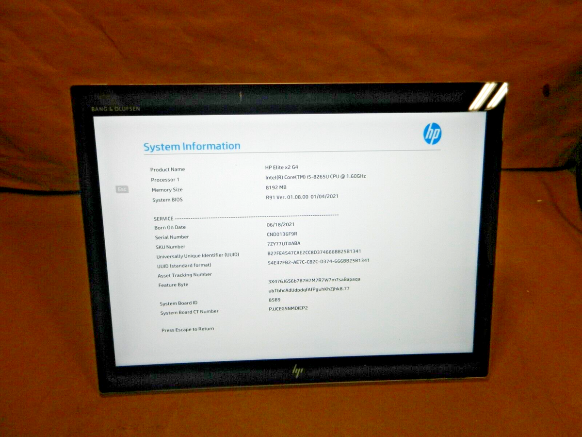 HP Elite x2 G4 TABLET Core i5-8265u @ 1.6ghz / 8GB RAM / NO