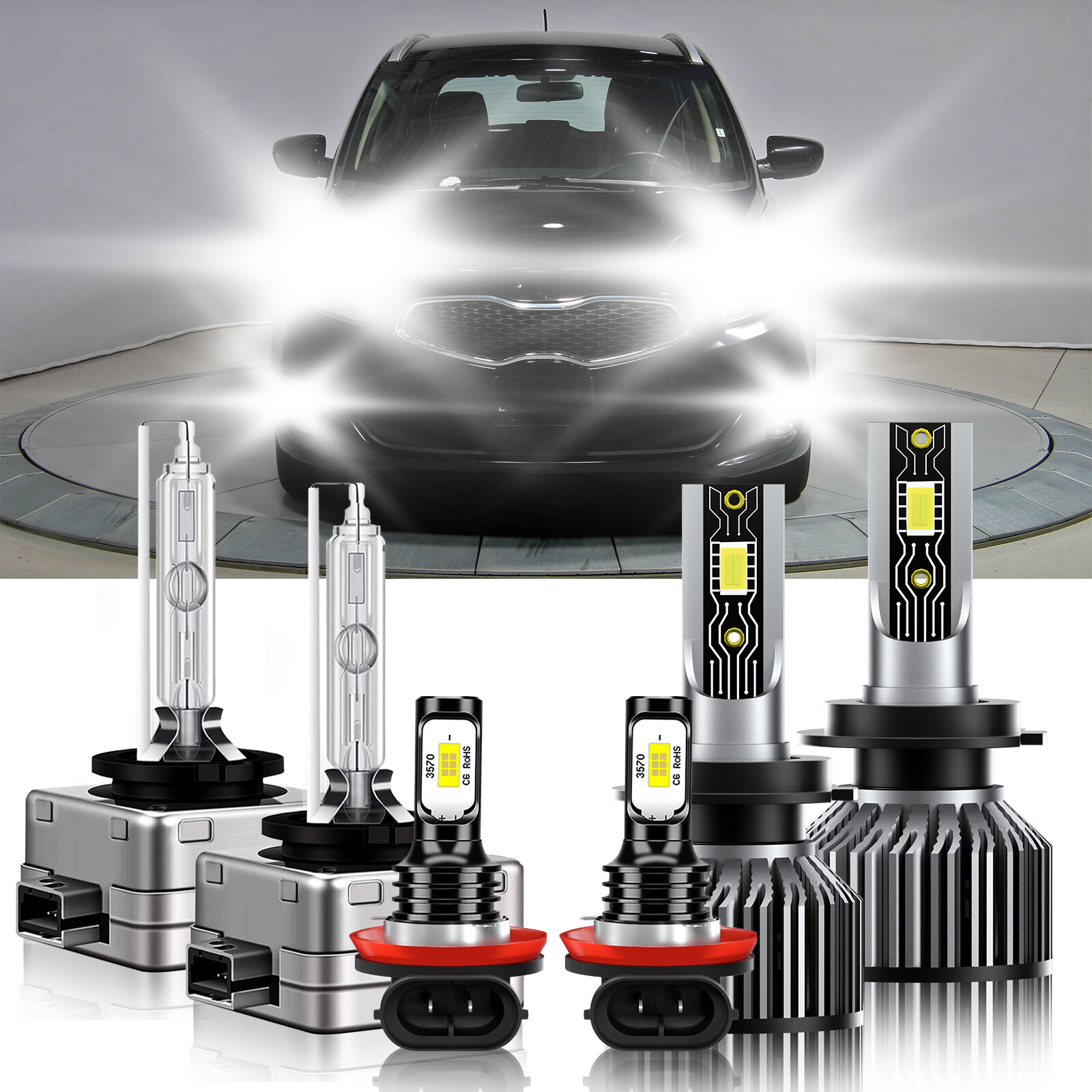 For Kia Rondo 2014-2017 6x LED HID Headlight High Low Beam + Fog Light Bulb