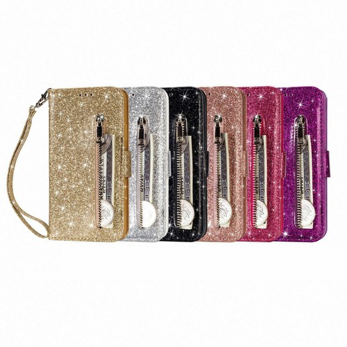 Glitter Bling Leather Zipper Wallet Case Cover For iPhone 13 Pro Max 13 Mini - Picture 2 of 25