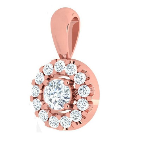 Halo Circle Pendant Necklace Natural Diamond I1 G 0.60Ct 14k Rose Gold 0.80 Inch - Picture 2 of 4