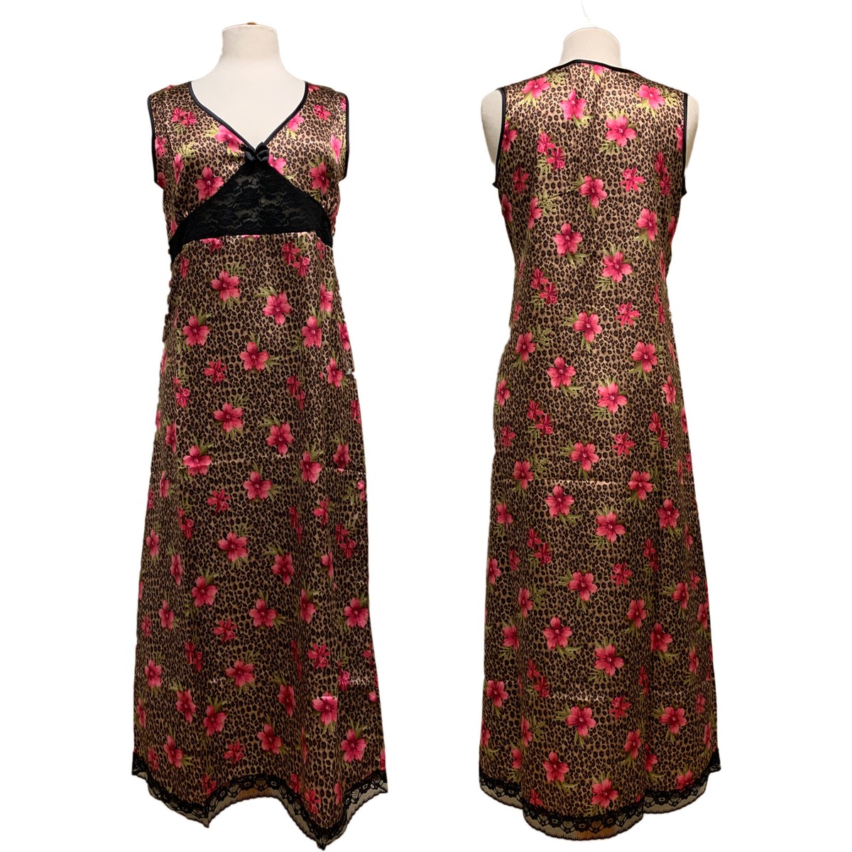 Rene Rofe Long Nightgown Satin Women's Leopard Floral Graphic