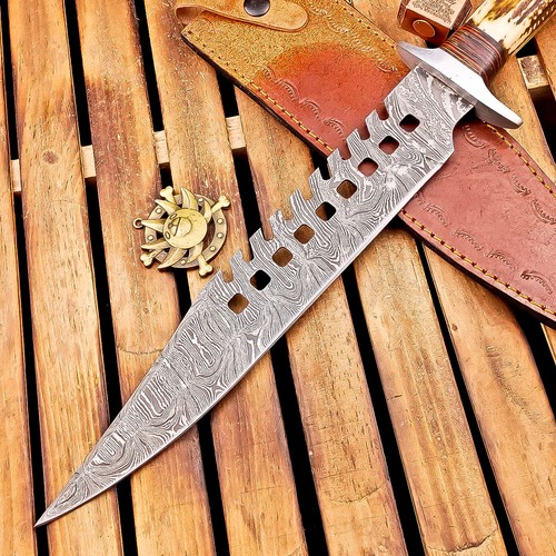 CUSTOM Handmade DAMASCUS STEEL KNIFE Hunting Knife Bowie KNIFE W/SHEATH TN-6926 - Picture 2 of 8