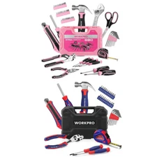 WORKPRO 35Piece Tools Set Basic Tool Set Household Tool Kit Pink/Blue W/Tool Box