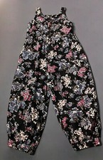 VTG Women's 80s 90s Black Floral Jumpsuit Sz M 1980s 1990s