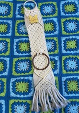 Vintage Macrame Butterfly Towel Holder Retro Decor 70s Cream Brown Yellow
