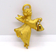 Vintage Angel Bell Pin Gold-Tone USA Made Religious Christmas Brooch