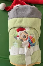 Disney Mickey Holiday Stroller Blanket 40  X 30  With Cute Hat NWT Light Green