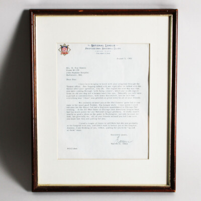 Warren C. Giles Signed Baseball Letter TLS - COA JSA
