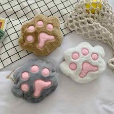 Women Girl Bear Paw Shoulder Bag Fluffy Pouch Zipper Case Cute Mini Bag