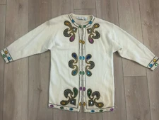 Vintage Beautiful Priscilla Lambswool Angora Blend Creme Cardigan Jewels Medium