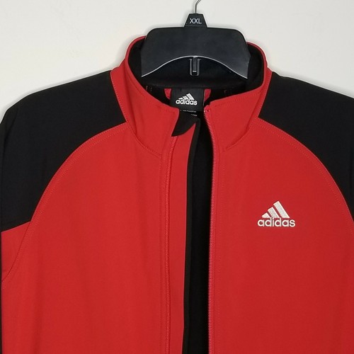 Boys Adidas Full Zip Jacket Size Large 14-16 Red Black Lined Logo Coat - Picture 4 of 12