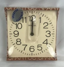 Vintage Spartus Electric Clock Wood Grain MCM Wall Made in USA 7" Square New