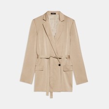Theory Blazer L Double Breasted Belted Crushed Satin Jacket Neutral Minimalist