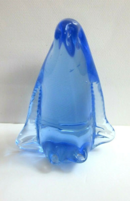Vintage Blue Art Glass Penguin Unmarked 3 1/4'' Tall