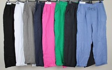 NEW SUMMER LADIES ITALIAN PLAIN COMFY CASUAL POCKET LINEN TROUSERS PANTS