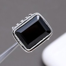 Natural Black Onyx Octagon Spinner Ring Solid Silver Boho Jewelry Christmas Gift