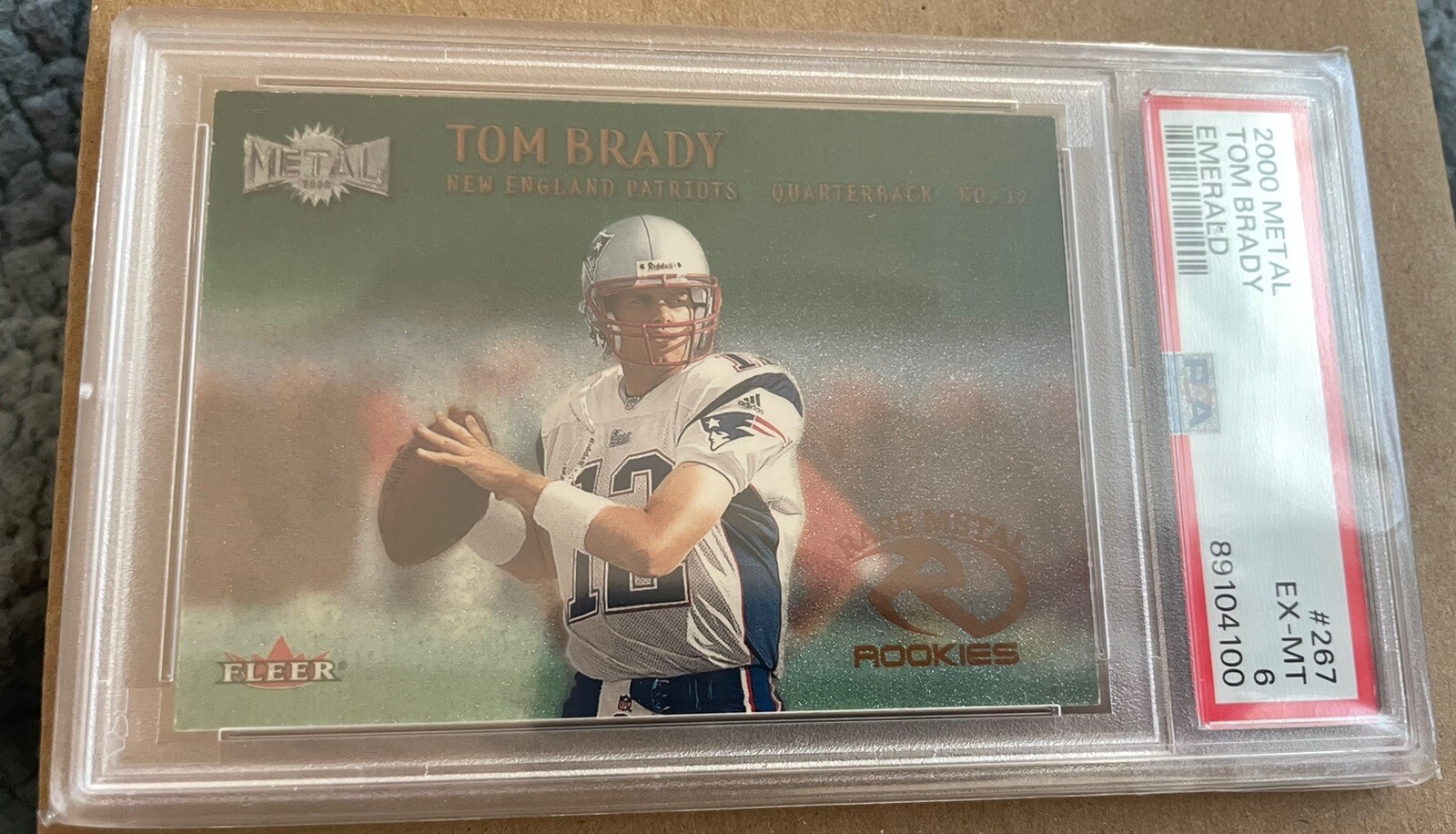 2000 Metal Football #267 Tom Brady Emerald Rookie PSA 6 (EX-MT) RC Patriots