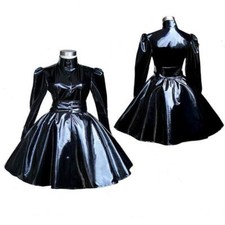 French Maid Girl Sissy Black PVC Lockable Dress cosplay costume Tailor-made