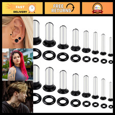 6-18Pcs Glass Ear Stretching Kit 1.6-12mm Plugs Gauges O-Rings Body Jewelry