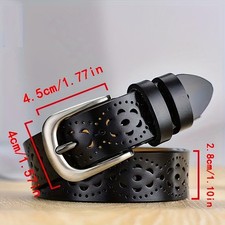 Women'S Vintage Hollow Belt, Punk Solid Color Pin Buckle Belt,Classic Jeans Belt
