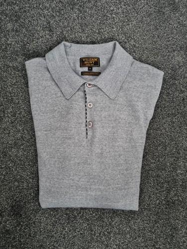 William Hunt Polo Long Sleeve Shirt Mens Medium Grey Luxury Yarn Wool Savile Row - Picture 9 of 10