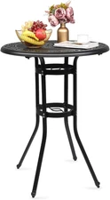 VINGLI Cast Aluminum Bar Height Patio Table with Umbrella Hole - Tall Outdoor Bi