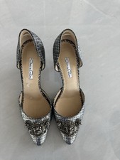 Oscar de la Renta Women's Black/Silver Leather D'Orsay Beaded Heels EU 38.5