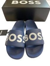 New Men Hugo Boss Sean Slide Sandals Logo Strap Flip Flop Slip On Navy Blue 11