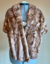 Sz XL Excellent Cond. Brown Genuine Fur Capelet Stole Wrap Embroidered Flowers