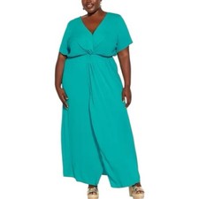 City Chic Aqua Maxi Knot Front Flowy Wrap Style Dress Plus Size Large 20