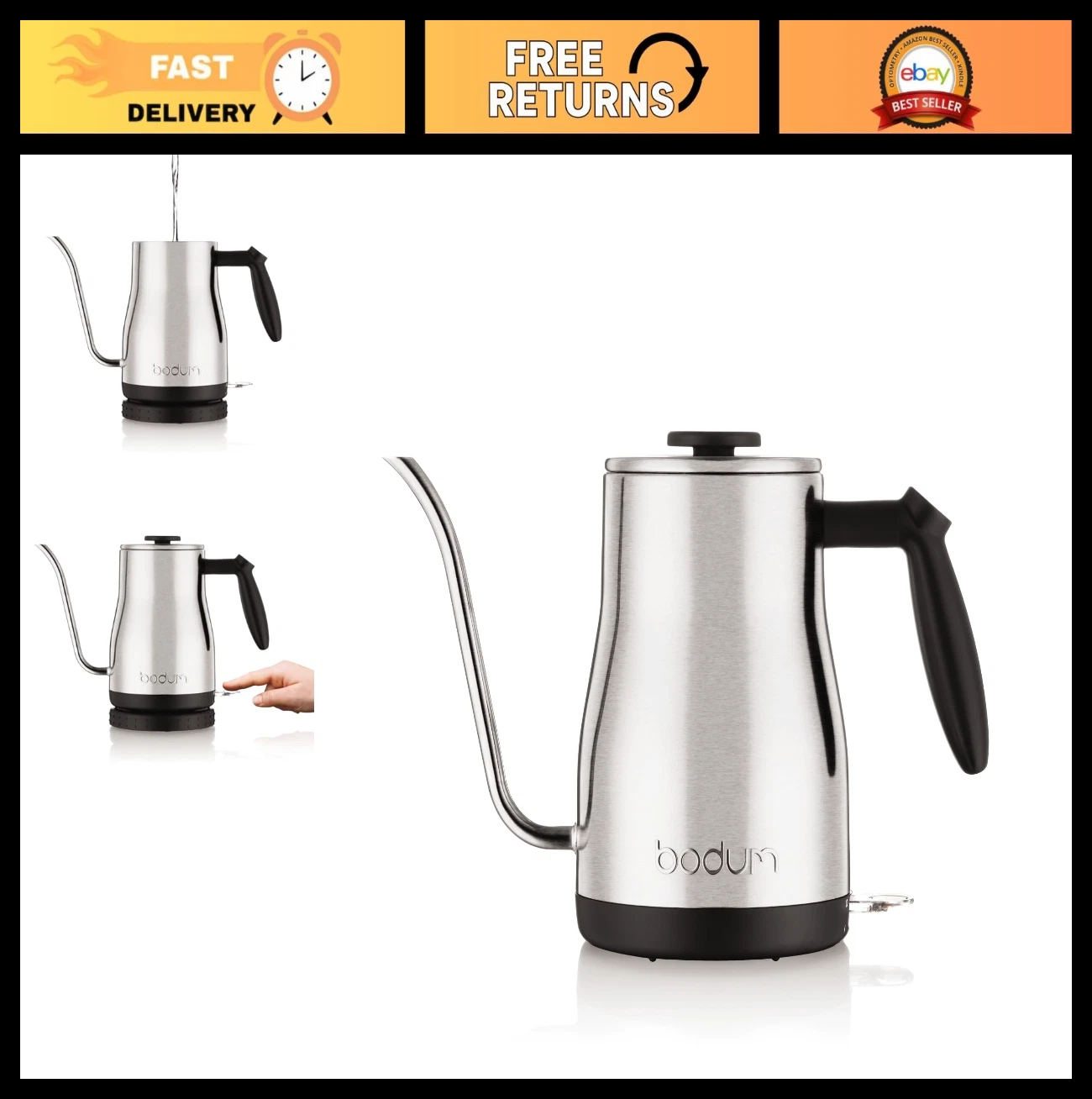 34oz Gooseneck Electric Water Kettle for Pour Over Coffee & Tea, Stainless Steel
Opens in a new wind