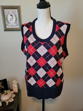 Vintage Sweater Vest Red, White, Blue Argyle By JAEGER, Size 40 Britain 10 US