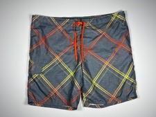 OP Swim Trunks Men 2XL Gray Orange Plaid Mesh Lined Beach Cargo Board Shorts