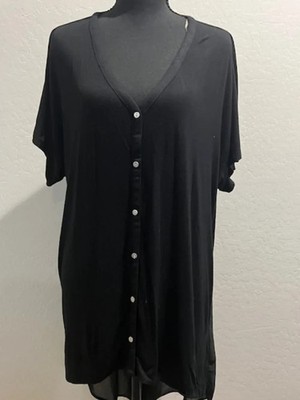 August Silk Black Button Front Top XL Short Sleeve Lightweight-NWT
