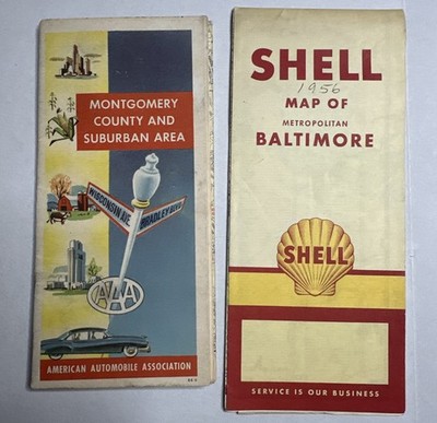 1956 Shell Baltimore 1966 AAA Montgomery County MD Road Maps Lot