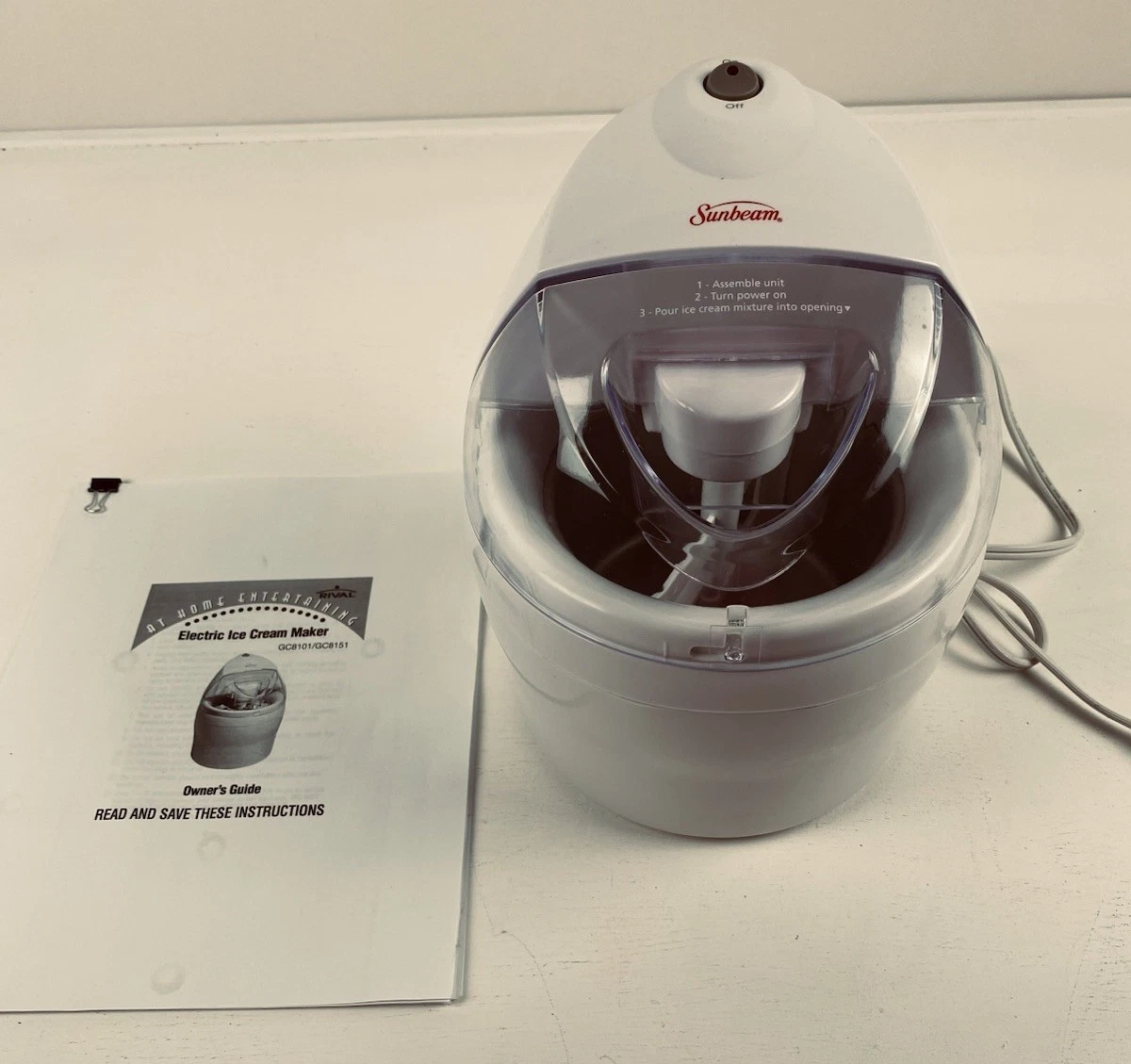 Vintage Sunbeam Electric Ice Cream Maker Model GC8101 (1 Quart Capacity)
Opens in a new window or ta