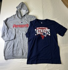 New England Patriots Football Grey Hoodie Navy Shirt Combo Youth Med NWT E3