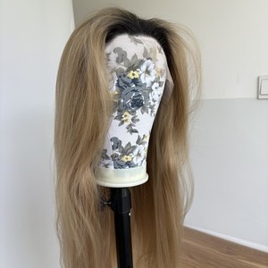 Heat Resistant Synthetic Hair Blended blonde Lace Frontal Wigs Long Straight
