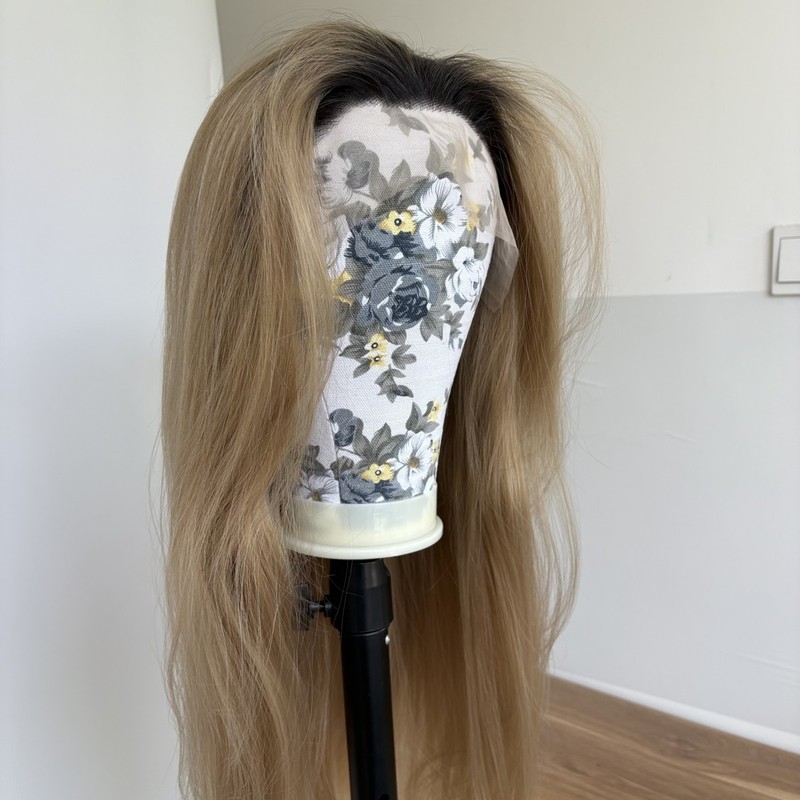 Heat Resistant Synthetic Hair Blended blonde Lace Frontal Wigs Long Straight