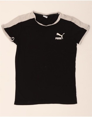 PUMA Mens T-Shirt Top Medium Black Colourblock Cotton AI18