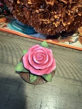 Our America For YANKEE CANDLE  JAR Candle Topper Detailed PINK ROSE