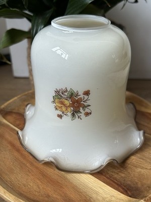 Vintage Milchglas Tulpenform Leuchte Lampenschirm gekräuselt geriffelter Rand floral Retro