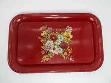 Vintage Red Floral Metal Serving Tray Rectang...