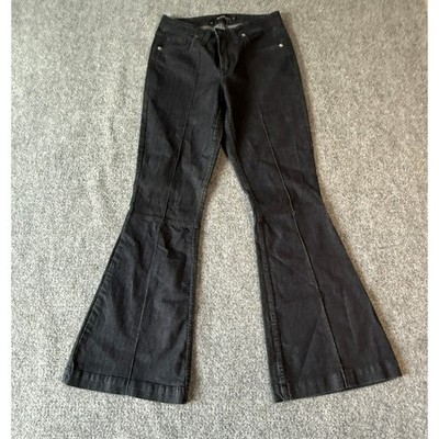 Le Lis Blanc Paula Black Dark Wash Flare Wide Leg Seam Front Jeans Size 38