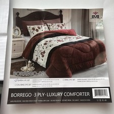 3 Piece Sherpa Blanket Borrego Comforter Set Reversible Queen/ Bedding