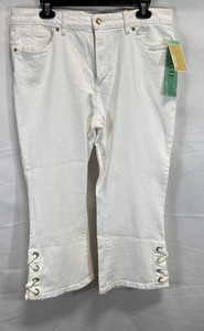 Michael Kors Women's White Jeans Lace Up Hem Grommet Petite Sz 14P NWT