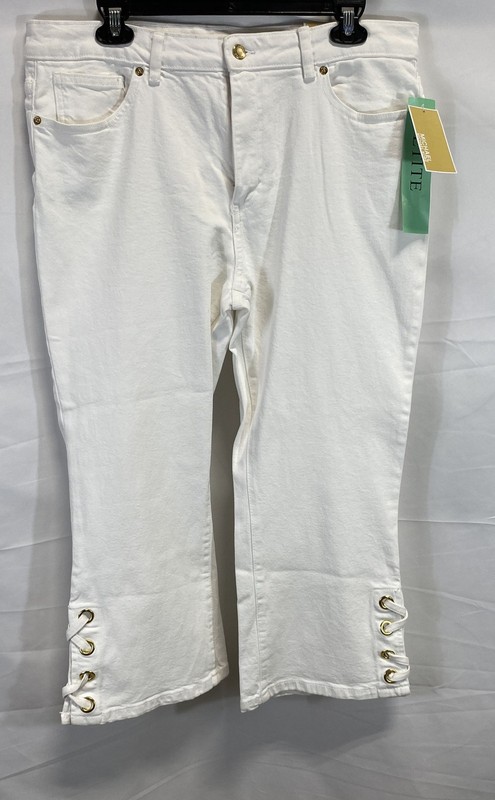 Michael Kors Women's White Jeans Lace Up Hem Grommet Petite Sz 14P NWT