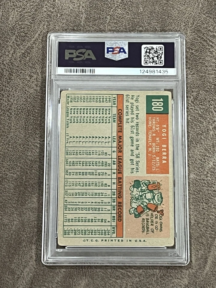 1959 Topps Yogi Berra No180 PSA 1.5 New York Yankees Винтаж Легенда Зала славы! - Изображение 2 из 2